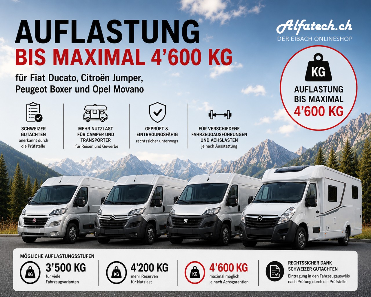 Mehr Nutzlast für Ducato, Jumper, Boxer und Movano? Auflastung bis 4'600 kg