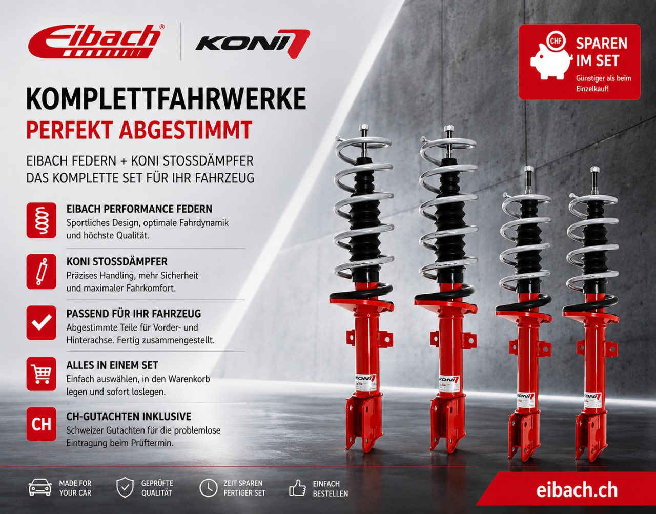Passende Dämpfer und Gutachten gleich mitbestellen? Die neuen Sets auf eibach.ch